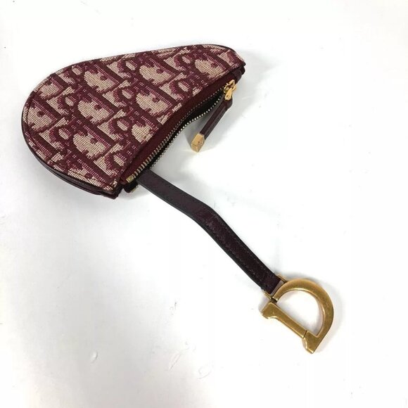 Auth Dior Oblique saddle Wallet Coin Compartment coin purse Canvas/Leather wine- - Picture 5 of 12